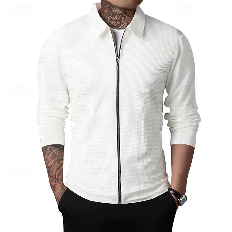 Men's Shirt Jacket Transition Jacket Daily Breathable Pocket All Seasons Plain Classic Lapel Regular Waffle Fabric Black White Royal Blue Khaki Light Grey Jacket 2025 - $27.99 –P2