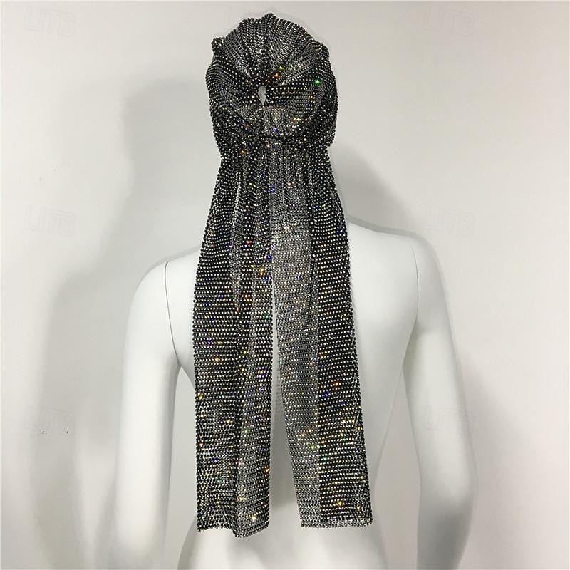 lussuosa fascia per capelli a maglia larga con strass - fascia elastica per turbante con cristalli e accenti scintillanti - perfetta per le donne in discoteca, rave party del 2025 a $25.99 -P3