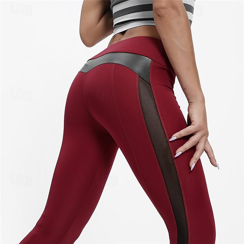 Women's Yoga Pants Yoga Leggings Mesh Patchwork High Waist Yoga Gym Workout Pilates Tights Black Burgundy Dark Navy Spandex Sports Activewear Stretchy Slim 2025 - $13.99 –P3