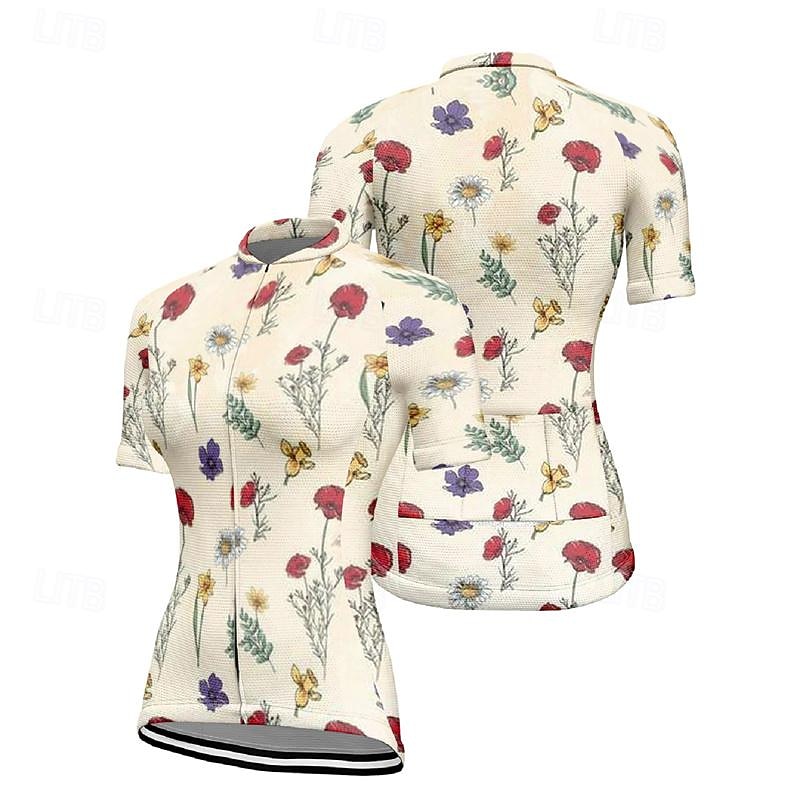 Damskie Koszulka rowerowa Kwiat Krótki rękaw Rower Tee Tshirt Top z 3 tylnymi kieszeniami Kolarstwo górskie Kolarstwie szosowym Szybkie wysychanie Suwak przedni Odprowadzające wilgoć Sport Khaki 2026 - $23.99 –P5