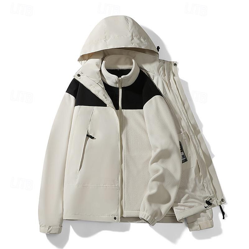 Herren Wanderjacke Regenjacke Hardshelljacke Winter Draussen Farbblock warm Windundurchlässig Wasserdicht 3-in-1-Jacke Windbreaker-Jacke Reisen Schwarz Weiß Grün 2025 - $62.99 –P2