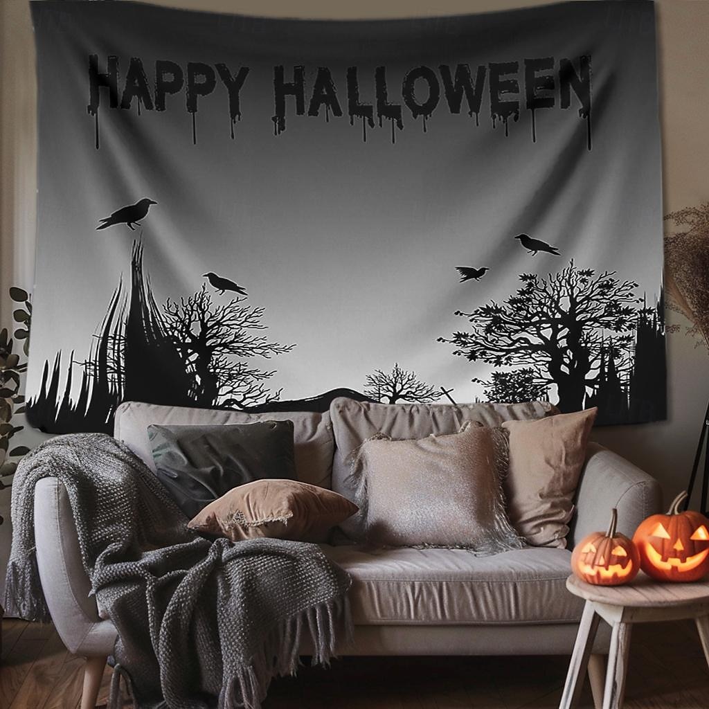 halloween dekorációk gobelin jack o lámpás tök dekor fal művészet nagy függő gobelin falfestmény dekoráció fénykép háttér takaró függöny otthon hálószoba nappali koponya csontváz denevér temető 2025 - $13.99 –P3
