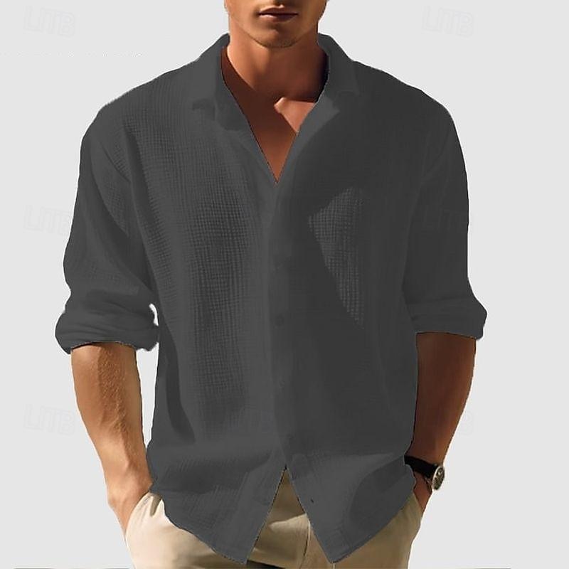 Camisa de punto de gofre para hombre, camisa abotonada, camisa informal, camisa de verano, camisa de playa lisa, blanca, verde claro, rosa, albaricoque, gris, manga corta, ropa de fiesta, ropa de moda, casual 2025 - $23.99 –P9