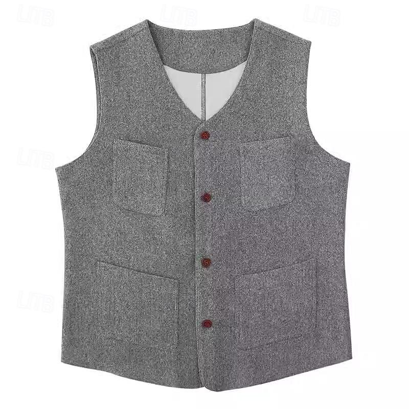 Ανδρικά Veste Gilet Γάμου Εκδήλωση / Πάρτι Καθημερινά Μοντέρνα Δουλειά Άνοιξη & Χειμώνας Κουμπί Τσέπη Πολυεστέρας Άνετο Σκέτο Μονόπετο Ενός Κουμπιού Λαιμόκοψη V Κανονικό Μαύρο Ανοικτό Γκρίζο Γιλέκο 2025 - $33.99 –P6