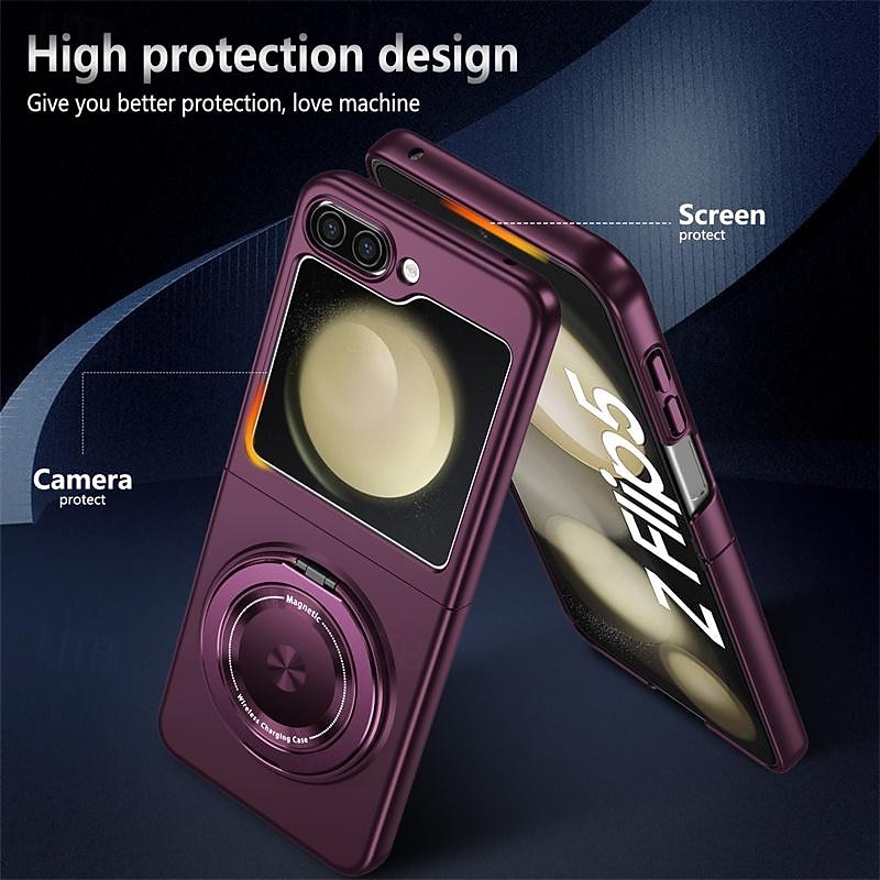 Phone Case For Samsung Galaxy Z Flip 7 Z Flip 6 Z Flip 5 Magnetic Adsorption with Stand Holder Support Wireless Charging Shockproof PC 2026 - $19.99 –P7