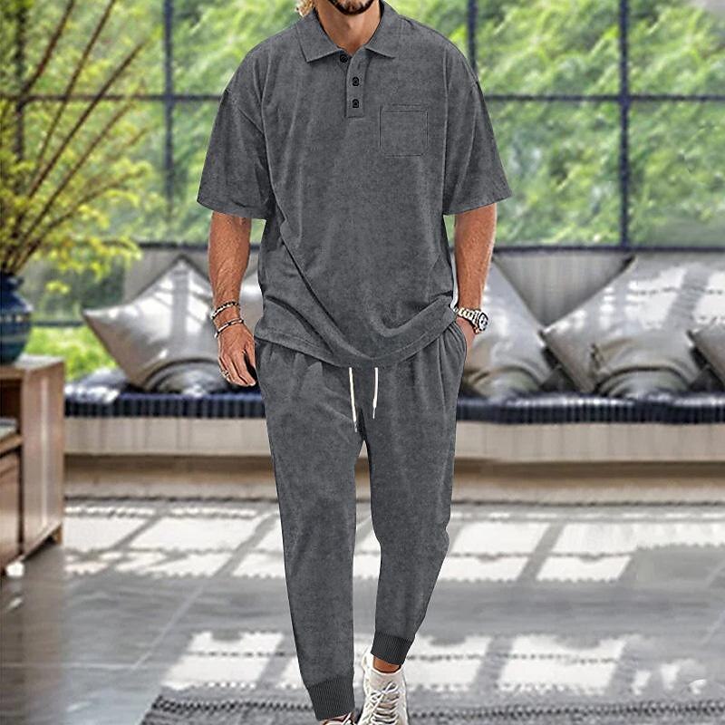 Men's Golf Shirt Golf Polo Work Casual Lapel Short Sleeve Basic Modern Plain Button 2 Piece Spring & Summer Regular Fit Black Army Green Navy Blue Khaki Dark Gray Golf Shirt 2025 - $46.99 –P1