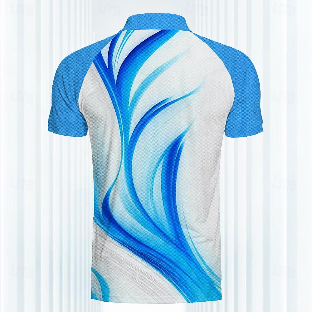 2025年 男性用 スポーツポロシャツ ゴルフシャツ 半袖 ポロシャツ 襟付きシャツ カジュアル スポーツウェア バケーションウェア ボタン 3Dプリント 春夏 ブルー  コレクション – $22.99 –P2