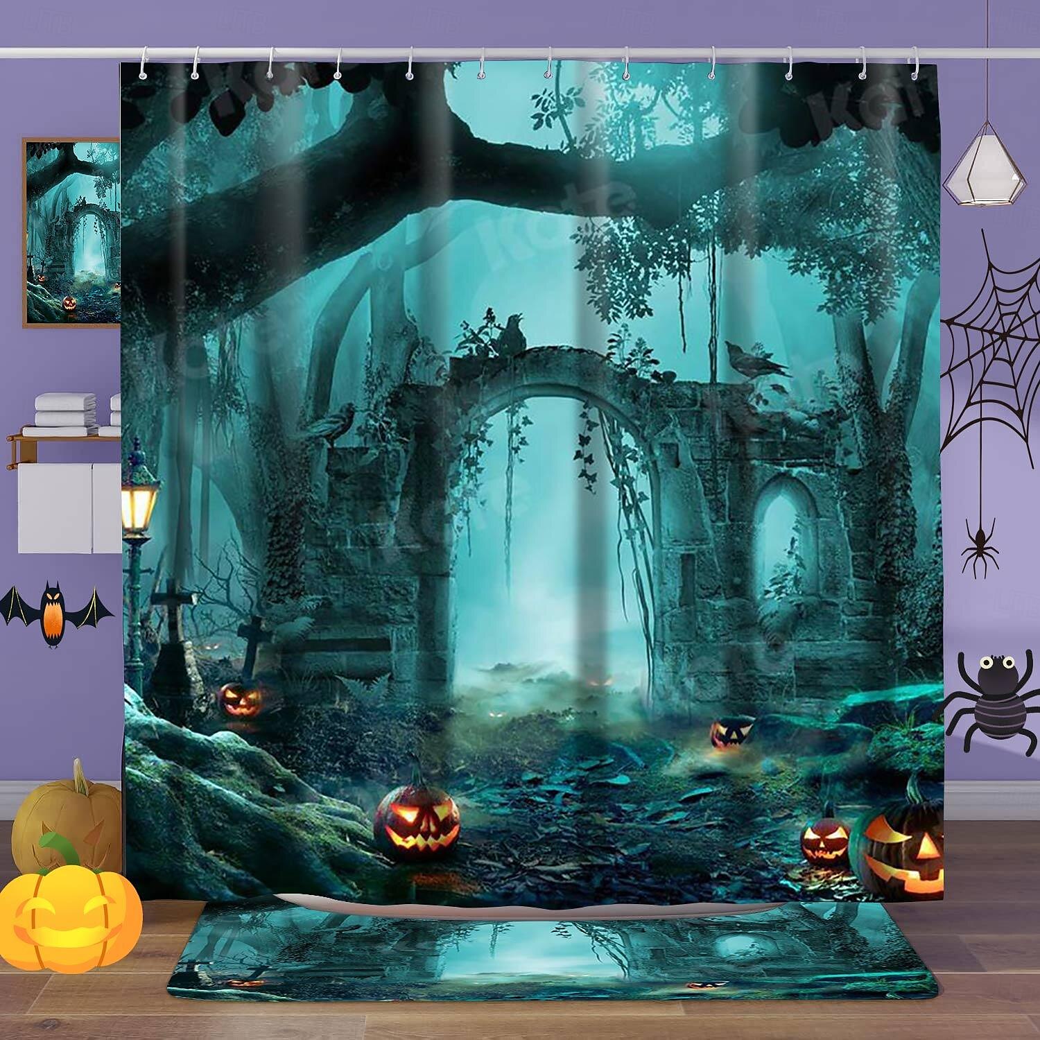 Halloween Shower Curtain with Hooks for Bathroom Shower Curtain  Bathroom Decor Set Polyester Waterproof 12 Pack Plastic Hooks Skull Heads 2025 - $19.99 –P1