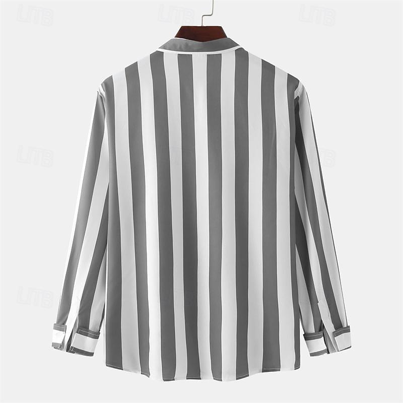 Voor heren Overhemd Zomer overhemd Normaal shirt Strand hemd Overhemd met knopen Gestreepte shirts Zwart Geel Lichtgroen Blozend Roze Koningsblauw Lange mouw Gestreept Revers Vakantie Hawaii 2025 - $22.99 –P15