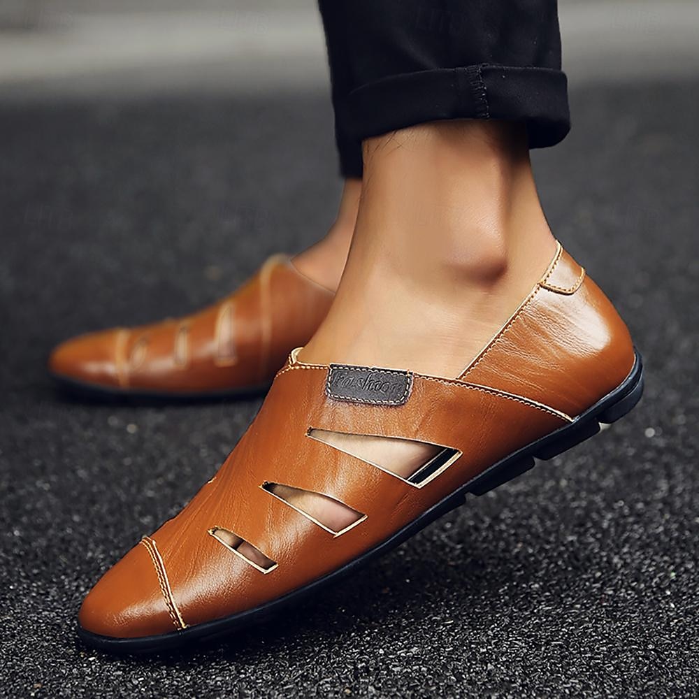 mäns loafers i brunt läder - ventilerande slip-on vardagsskor för sommaren 2025 - $46.99 –P1