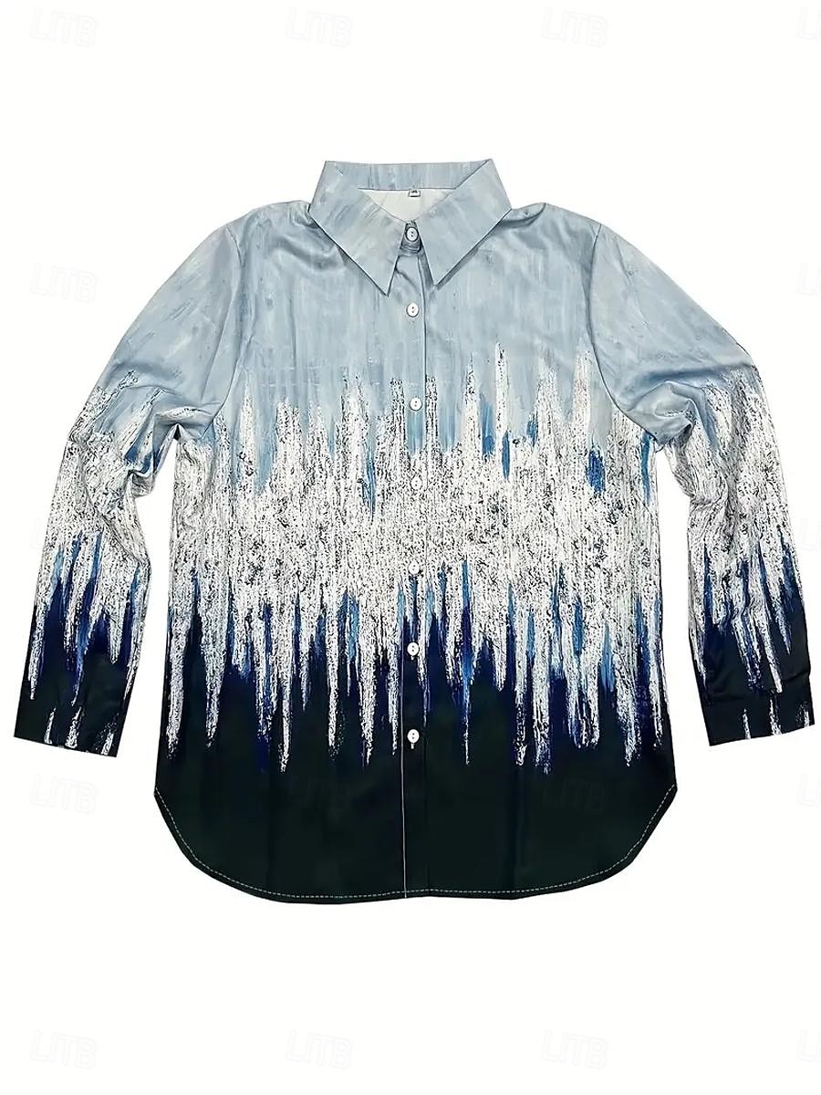 Damenshirt Langarm Button-Down Bluse Stilvolle Knöpfe Druck 3/4-Länge Ärmel Hemd Kragen Arbeit Alltag Blau Sommer Frühling Herbst 2025 - $32.99 –P2