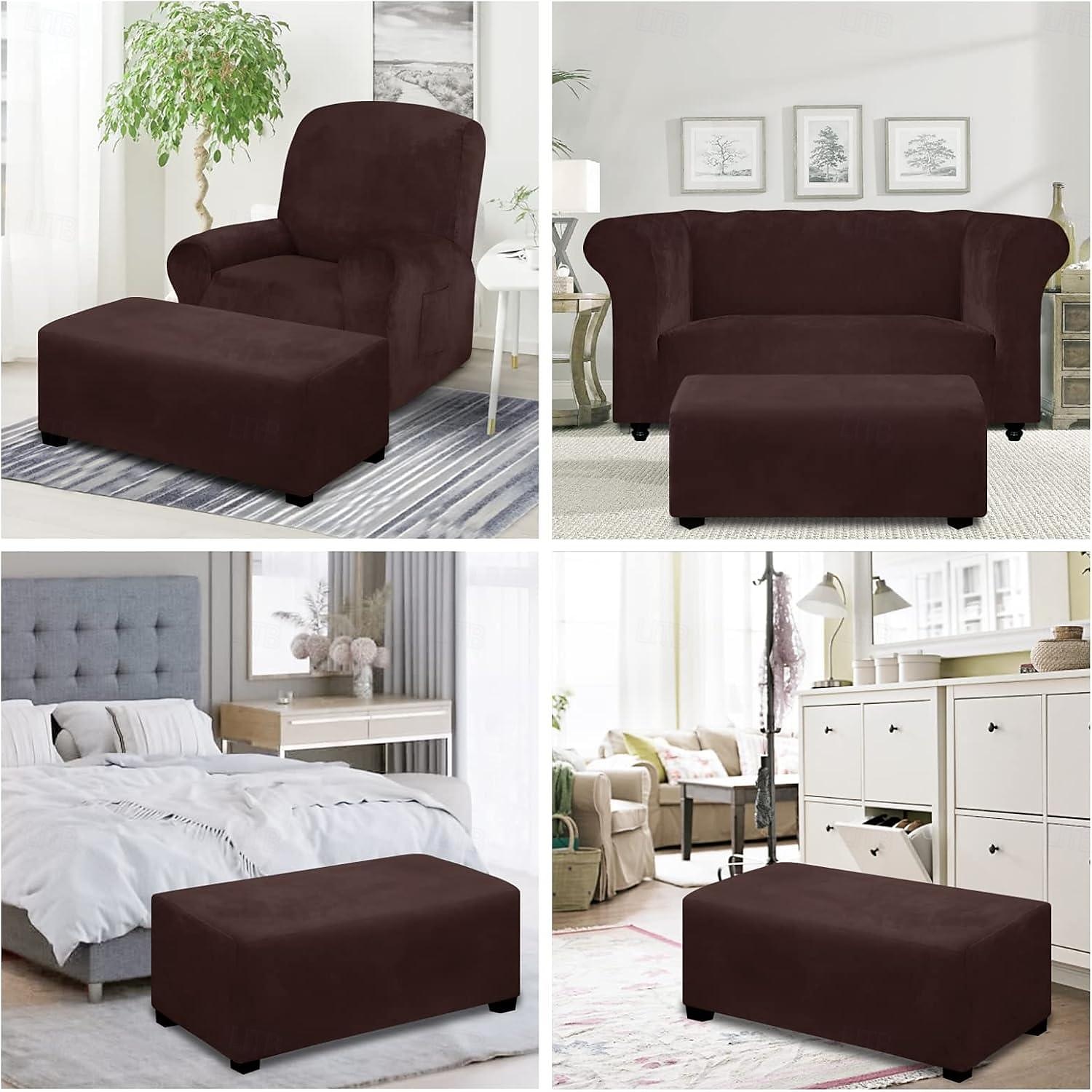 Housse de pouf en velours rectangulaire, housse de rangement pour pouf, housse de repose-pieds épaisse et extensible avec bande élastique de 2025 ? $25.99 –P5