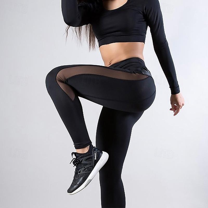 Women's Yoga Pants Yoga Leggings Mesh Patchwork High Waist Yoga Gym Workout Pilates Tights Black Burgundy Dark Navy Spandex Sports Activewear Stretchy Slim 2025 - $13.99 –P4