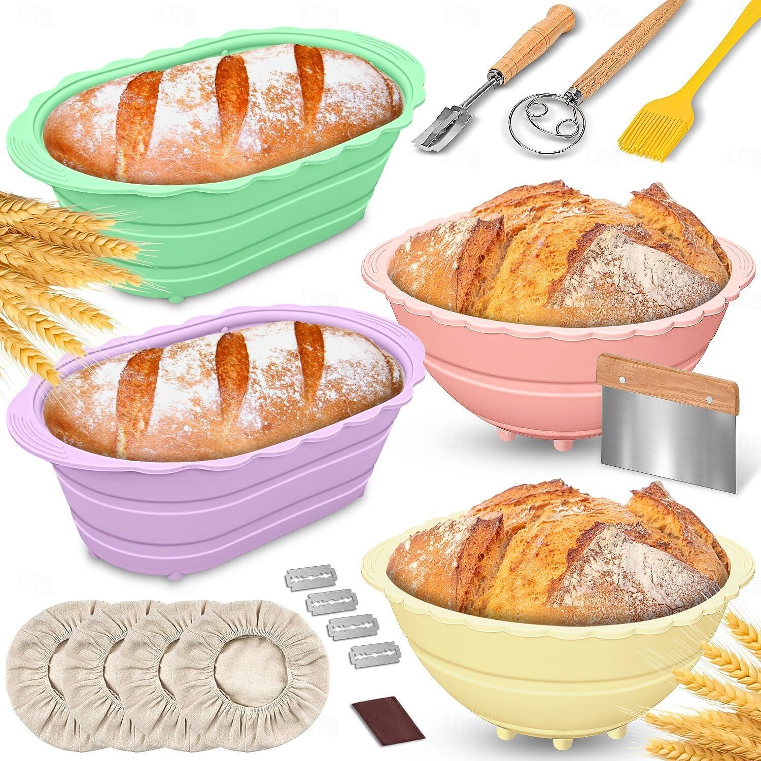 Cestino per lievitazione del pane banneton, cestini per la cottura del pane a lievitazione naturale in silicone, ciotola pieghevole da 9 pollici, set di forniture, kit di attrezzi pieghevole per la del 2025 a $15.49 –P1