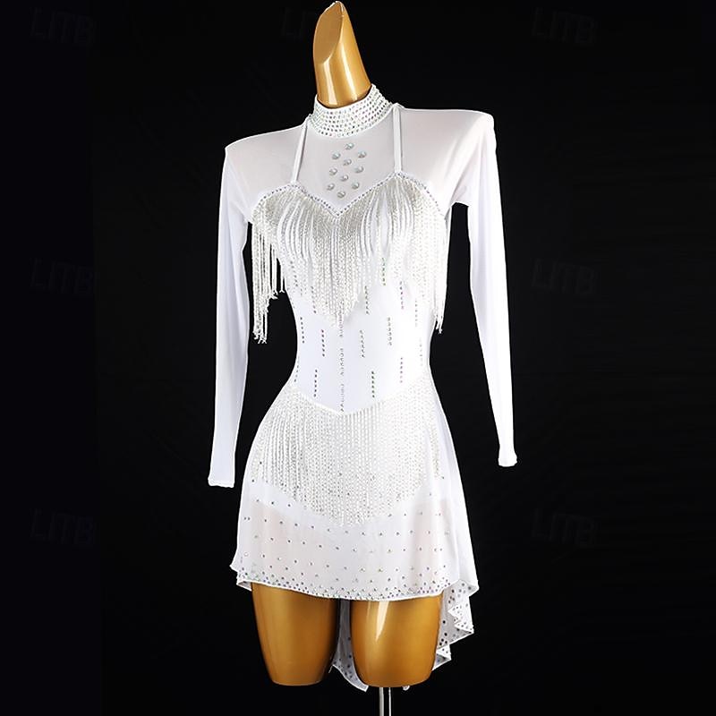 Latijnse dans Kleding Strass Kwastje Dames Prestatie Opleiding Lange mouw Hoog Spandex Tule 2025 - $180.99 –P3