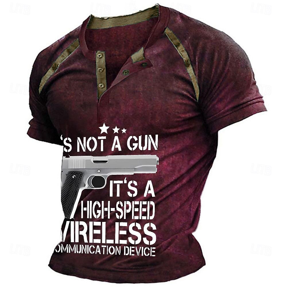 Men's Graphic Color Block Weapon Henley Shirt Tee Short Sleeve 3D Print Fashion Designer Comfortable Outdoor Casual Daily Summer Black Wine Navy Blue Green Gray Henley Henley T-Shirt 2025 - $22.99 –P4