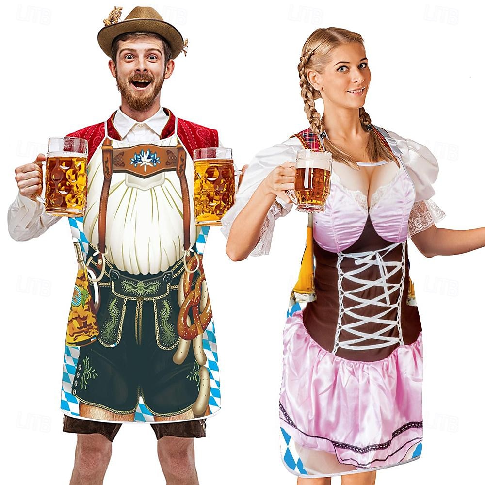 páry 2ks oktoberfest pivní zástěra dirndl trachtenkleider potisky legrační kostým oktoberfest pár bavorský kostým tradiční styl wiesn karneval látková zástěra halloween karneval 2025 - CAD $11.99 –P7