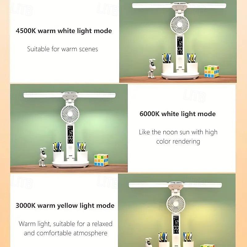 Multi-Functional Eye Protection Desk LED Lamp Study Lamp with Electric Fan Plug-In Operation White 2025 - $29.99 –P7