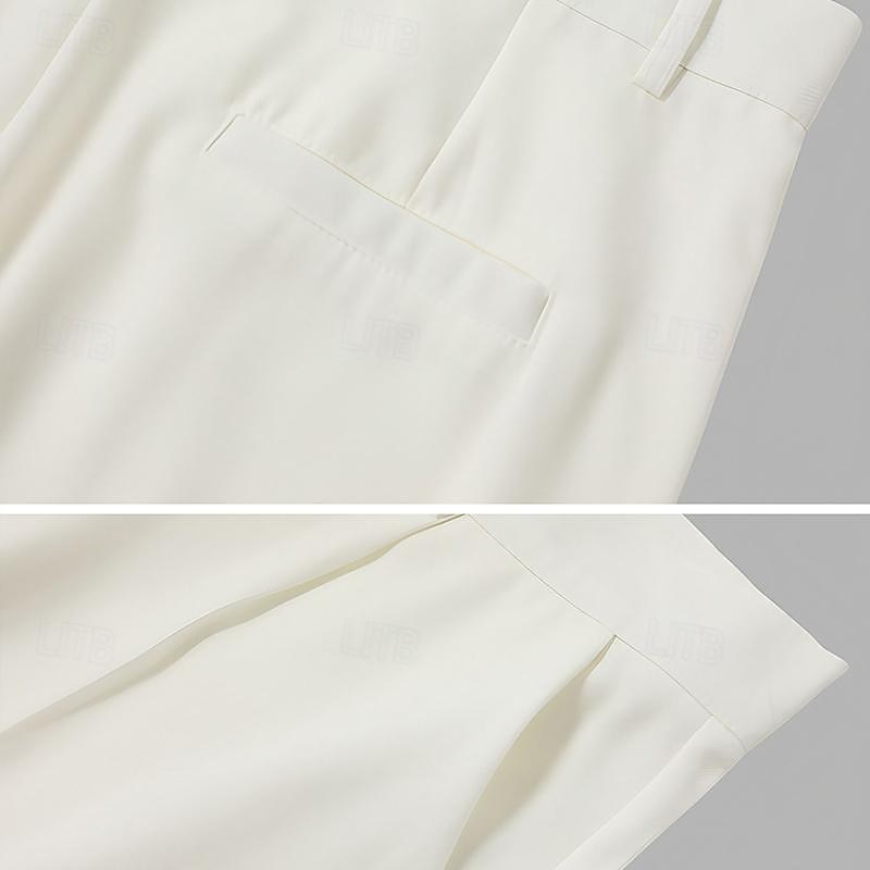 Voor heren Pakken Broek Wijde broek Vrijetijdsbroek Kostuumbroek Voorvak Recht been Effen Comfort Ademend Bruiloft Casual Dagelijks Modieus Basic Zwart Wit 2025 - $29.99 –P4