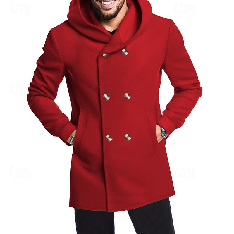 Hombre Peacoat Gabardina Vacaciones Diario Otoño invierno Elastán Suave Ropa de calle Ropa Moda Clásico Plano Bolsillo Con Capucha Botonadura Doble 2025 - $35.99 –P11