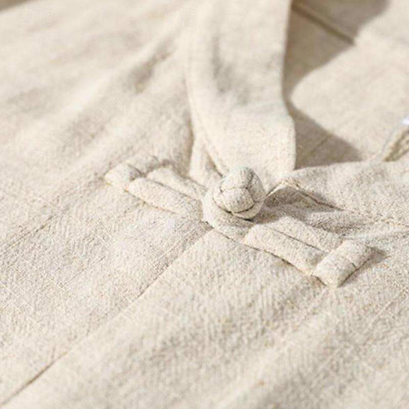 Per uomo Camicia camicia di lino Camicia con colletto cinese Camicia con colletto alla coreana Maglietta informale Camicia di cotone Liscio Da mare Strada Nero Bianco Blu Beige Maniche a 3/4 Alla del 2025 a $30.99 –P3