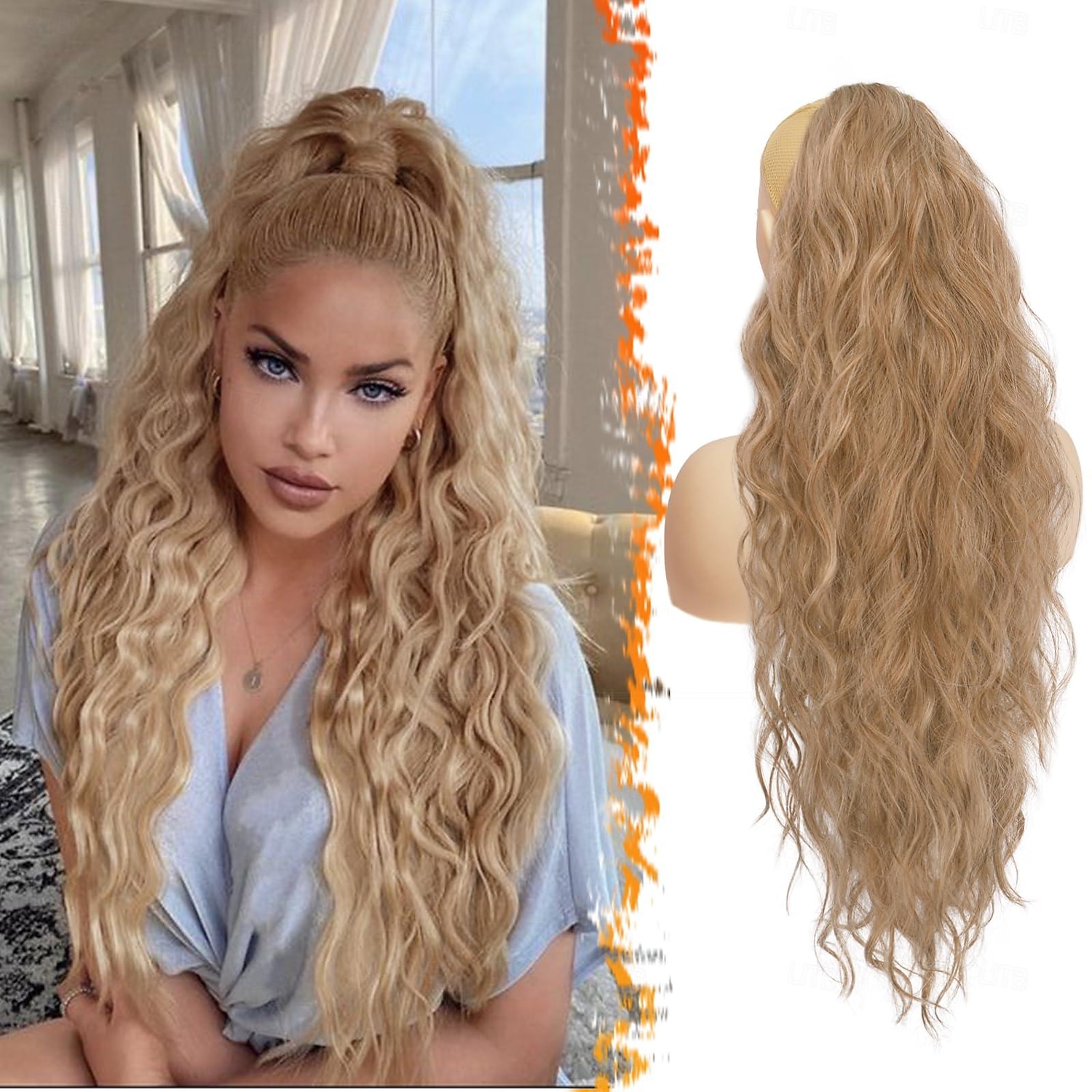 rød hestehale extension - 26 tommer hestehale hair extensions med snøring for kvinner - lang krøllete bølgete syntetiske klips i falske hestehale frisyrer jenter daglig fest - kobberrød 2025 - $11.49 –P10