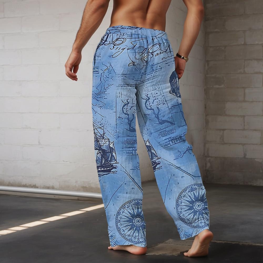 Homens Veleiro Calça casual Cintura Média Havaiana Férias Perna reta Verão Primavera Impressão 3D Azul de 2025 por $25.99 –P2