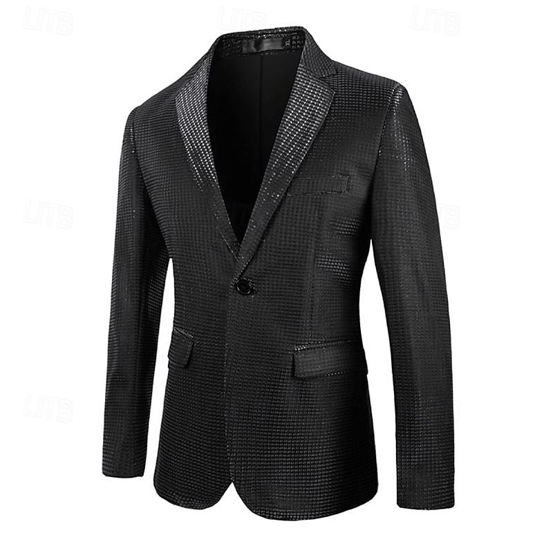 Herre Blazer Formell kveld Fritid / hverdag Søt Alle årstider 65%Cotton 35%Polyester Ensfarget / vanlig farge Paljetter Fritid Bryllup Enkeltkneppet Blazer Sølv Svart Rød Blå 2025 - $83.99 –P19