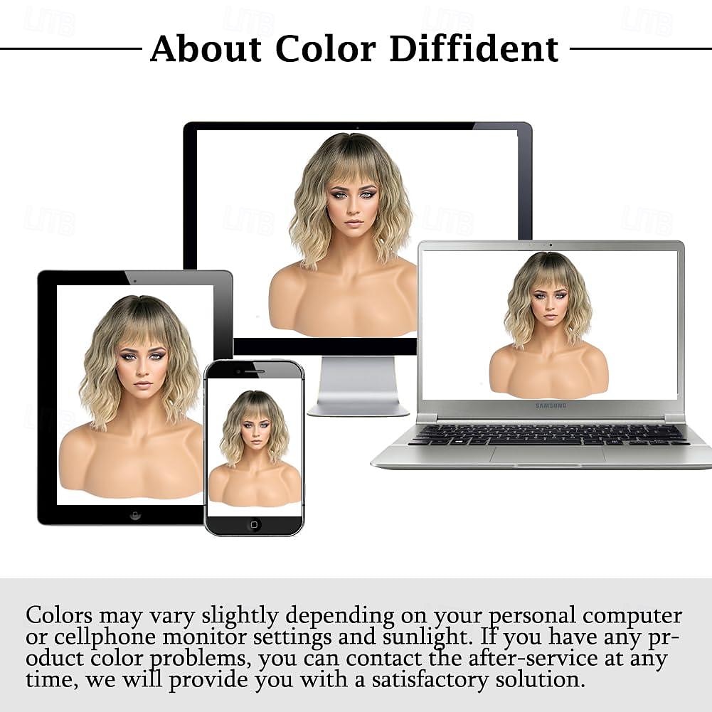 Ombre Blonde Wigs for Women Short Wavy Wig with Bangs Ash Blonde Bob Wig with Dark Roots Medium Length Natural Synthetic Hair for Daily Party& Cosplay Halloween Wigs 2025 - $18.49 –P10