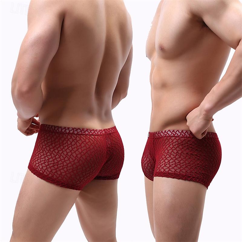 Férfi 1 db Szexi bugyi Boxerek Boxeralsó Csipke Poliészter Légáteresztő Mekano Kényelmes Sima Közepes derekú Fekete Fehér 2025 - $8.99 –P11