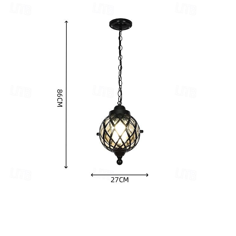 lampade a sospensione per esterni, lampada a sospensione esterna portico impermeabile lampadario in metallo nero con globo di vetro trasparente con struttura in gabbia di ferro, lanterna esterna per del 2025 a $118.99 –P4