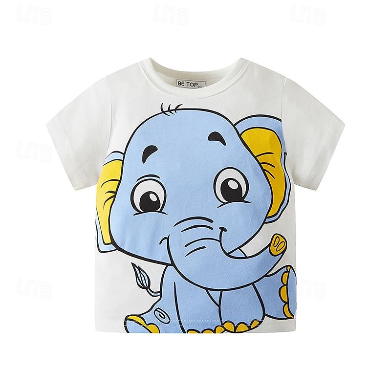 Barn 3D Grafisk Elefant T-skjorte Kortermet Sommer Mote Grunnleggende Barn 4-8 år Crew-hals utendørs Avslappet Daglig Normal 2025 - $7.49 –P1