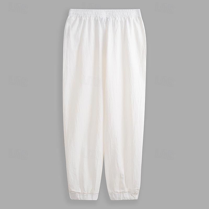 Homens Corredor Calças de linho Calças Calça verão Com Cordão Cintura elástica Tecido Conforto Respirável Diário Praia Moda Roupa de rua ダークカーキ Preto Micro-Elástica de 2025 por $25.99 –P2
