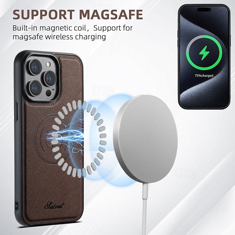 2025年 電話 ケース 用途 iPhone 16 iPhone 15 プロマックスプラス iPhone 14 13 12 Pro Max Plus バックカバー スタンド付き 磁石バックル ワイヤレス充電をサポート レトロ風 TPU PUレザー  コレクション – $27.99 –P4