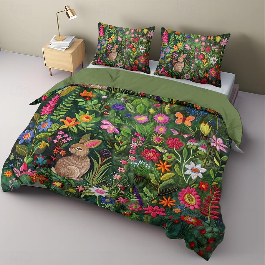 set copripiumino con animali della foresta - include copripiumino e federe - design ispirato alla natura con creature del bosco - tessuto morbido e confortevole - perfetto per l'arredamento accogliente della camera da letto del 2025 a $60.99 –P6
