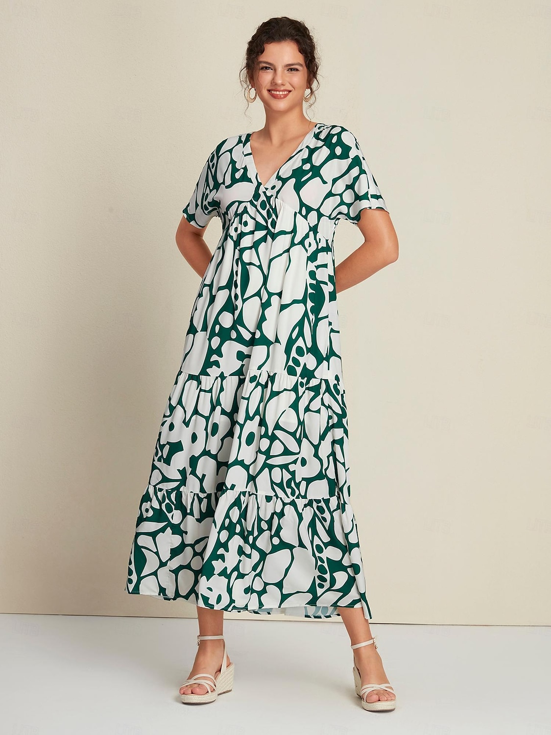 Plant Print V Neck Maxi Dress 2025 - $61.99 –P4