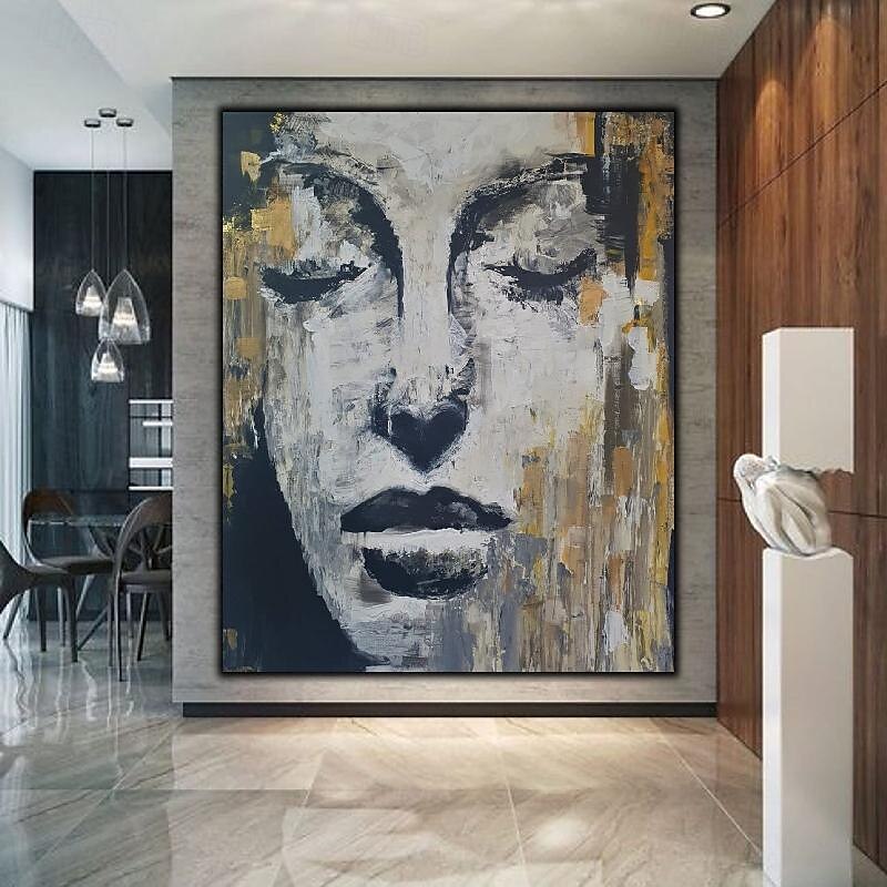 handgemaltes abstraktes Pattle Knife Frauengesicht Ölgemälde Wandkunst weibliche Figur Wandkunst Gold- und Weißgemälde handgemachte Wandkunst Frauenkunst Ölgemälde für Wandkunst moderne Wohnkunst 2025 - $133.99 –P7