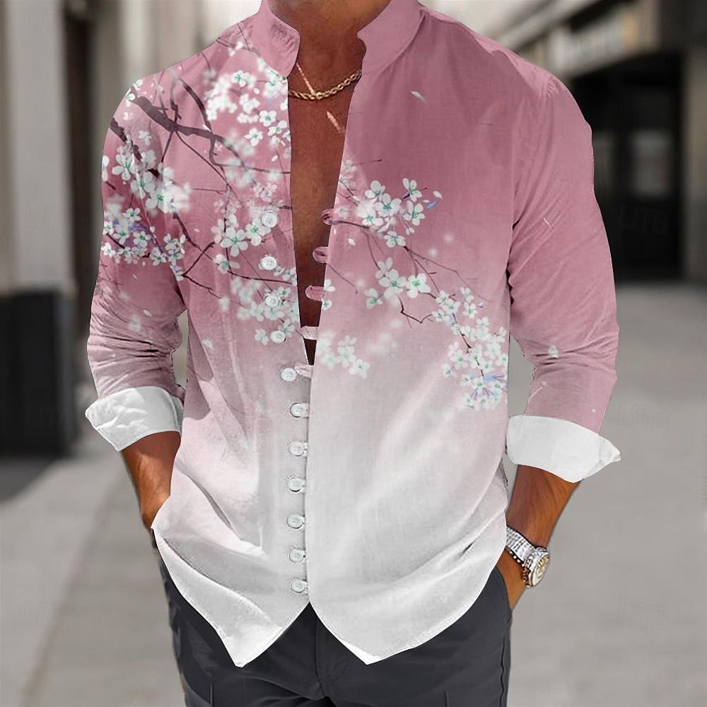 Per uomo Floreale Camicia Camicia con Bottoni Manica Lunga Casual Spiaggia Quotidiano Estate Primavera Autunno Collo alla coreana Colletto alla coreana Cardigan con Bottoni Stampa 3D Rosa Blu Viola del 2026 a $28.99 –P4