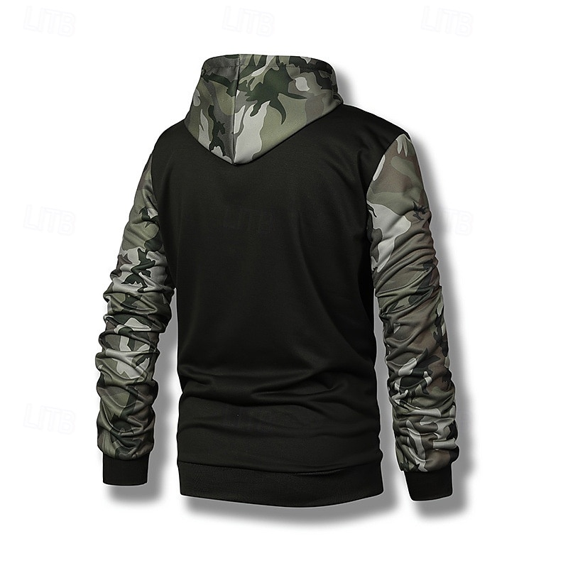 Herr Huvtröja Svart Huva Färgblock Kamuflasje Lappverk Ficka Sport & Utomhus Dagligen Helgdag Streetwear Grundläggande Ledigt Vår & Höst Kläder Pull Tröjor 2025 - $23.99 –P2