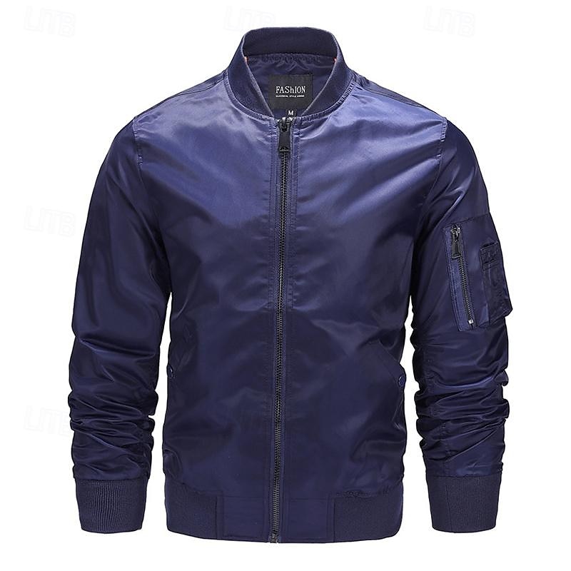 Herren Bomberjacke übergangsjacke Ausgehen Tasche Frühling & Herbst Einfach Klassisch Stehkragen Regulär Schwarz Gelb Rot Königliches Blau Hellgrau Jacken 2025 - $47.99 –P9