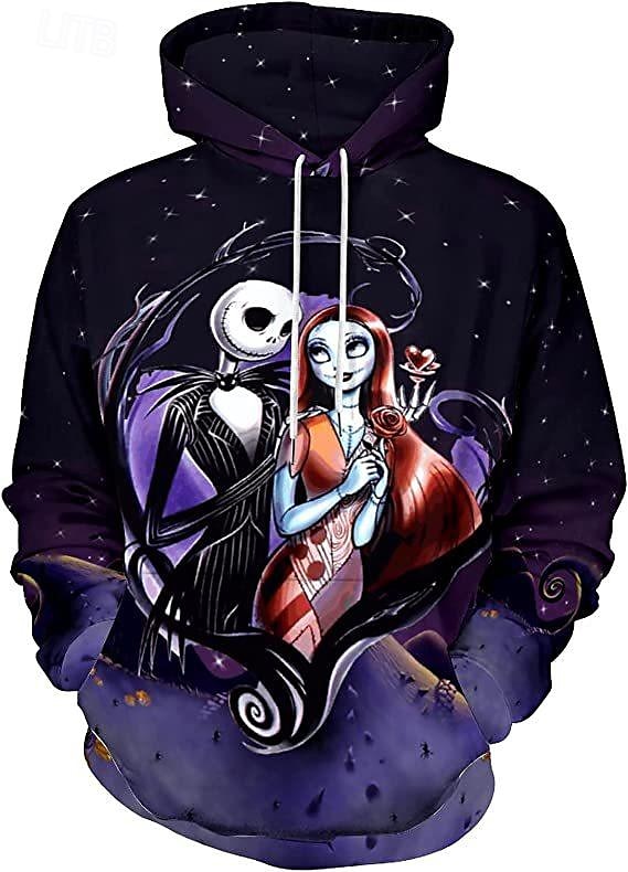 Jack Skellington Hattetrøje Tegneserie Manga Animé 3D Lomme foran Graphic Kengurulomme Til Par Herre Dame Voksne Halloween Karneval Maskerade 3D-utskrift Fritid / hverdag 2025 - $23.99 –P4