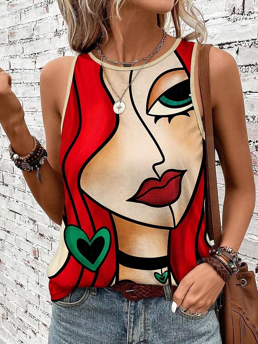Women's Camisole Tank Top Vest Daily Color Block Geometric Sleeveless Red Summer 2025 - $17.99 –P1