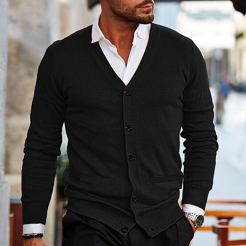 Herren Kurzer Pullover Strickjacke Strickpullover Gerippt Stricken Standard Knopf hoch Tasche Feste Farbe V Ausschnitt Modisch Klassisch Freizeitskleidung Verabredung Bekleidung Herbst Winter Weinrot 2025 - $28.99 –P5