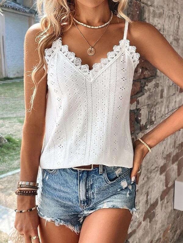 Camiseta regata feminina branca amarela rosa lisa com corte de renda moda de rua ajuste regular S de 2025 por $21.99 –P1