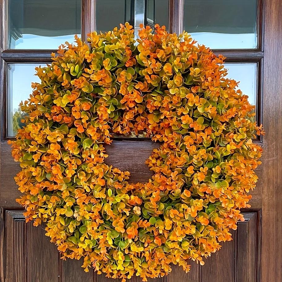 guirlanda de outono com eucalipto artificial e flores - guirlanda de folhas verdes falsas para porta da frente, parede, celebração do festival, lareira, janela, decoração de festa de 2025 por $13.99 –P4