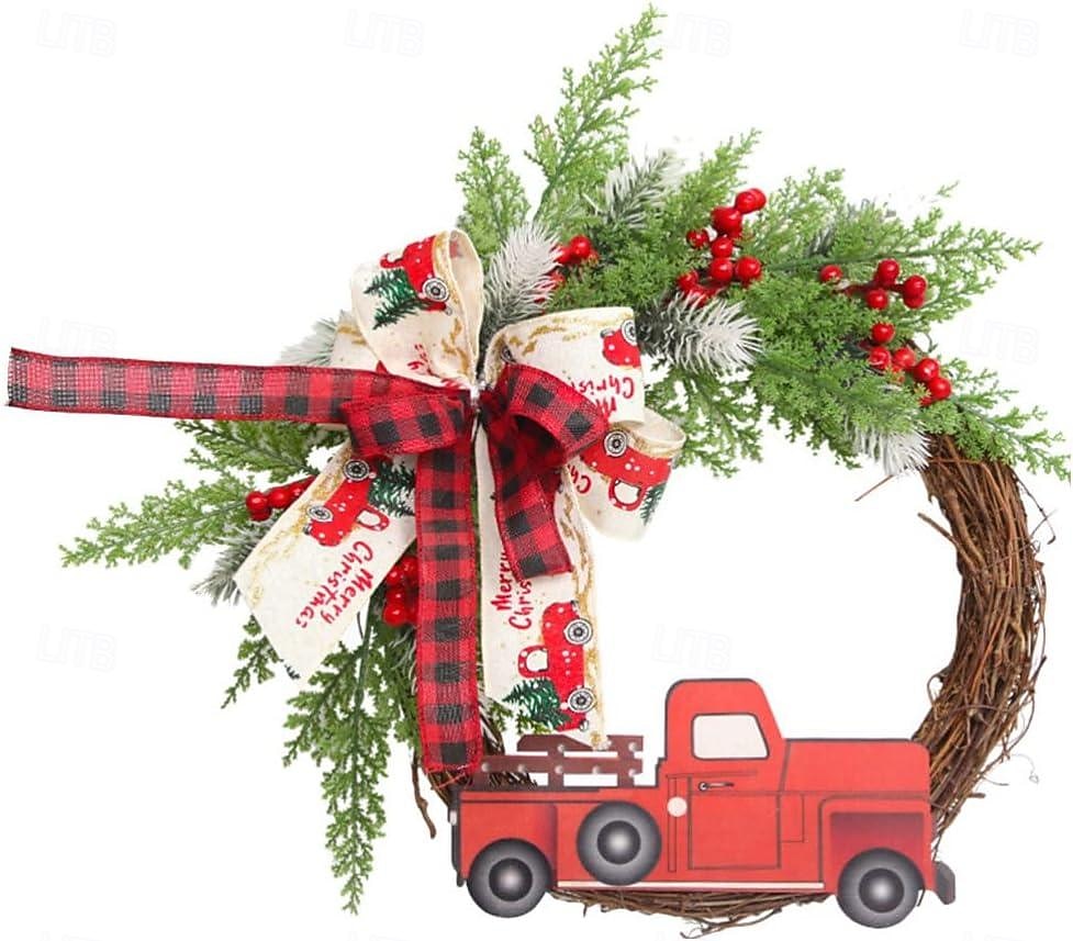 julekrans utendørs til inngangsdør vinterkrans vindu veggdekorasjon rød lastebildekorasjon, stor dørfrontkrans, døroppheng, julepynt, hjemmedekorasjonskrans 2025 - $19.99 –P3