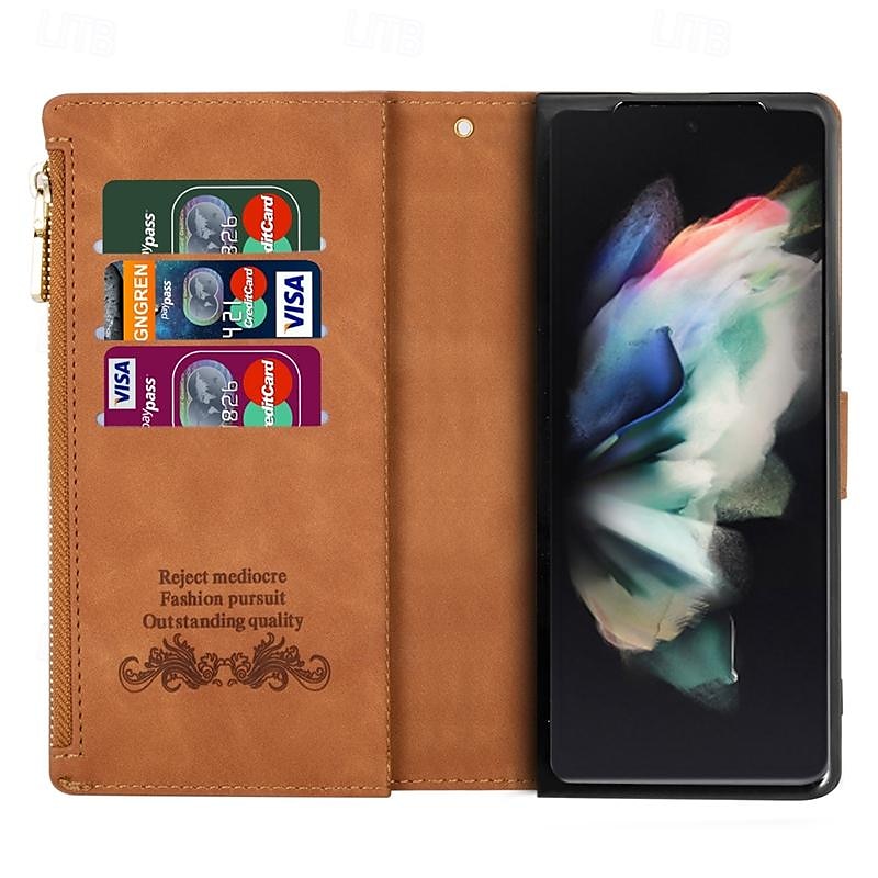 телефон Кейс для Назначение SSamsung Galaxy Z-сгиб 6 Z Fold 5 Z Fold 4 Z Fold 3 Кошелек для карт Магнитный Молния с ремешком на запястье Ретро Геометрический рисунок ПК Кожа PU 2025 - $25.99 –P8