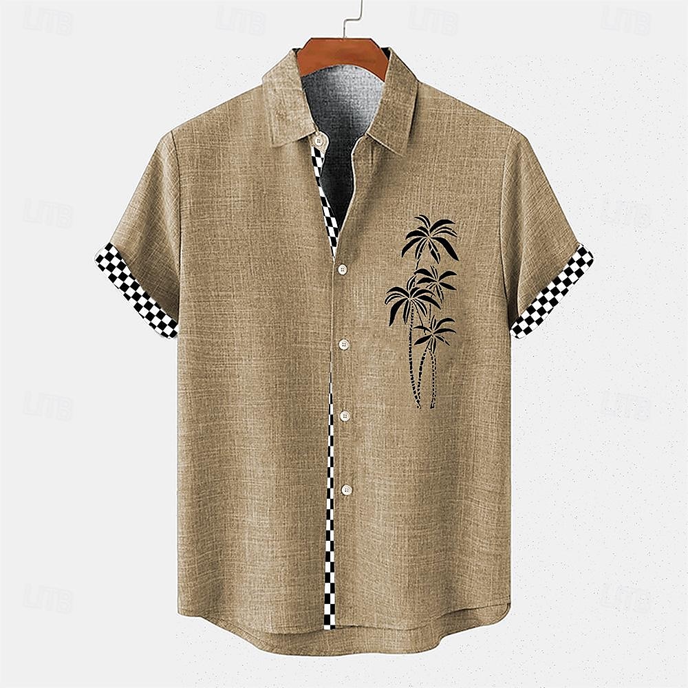 Per uomo Camicia camicia di lino Camicia da spiaggia Camicia hawaiana Albero di cocco Da mare Per eventi Rosa Blu Kaki Maniche corte Collo ripiegabile Estate Abbigliamento del 2025 a $24.99 –P5