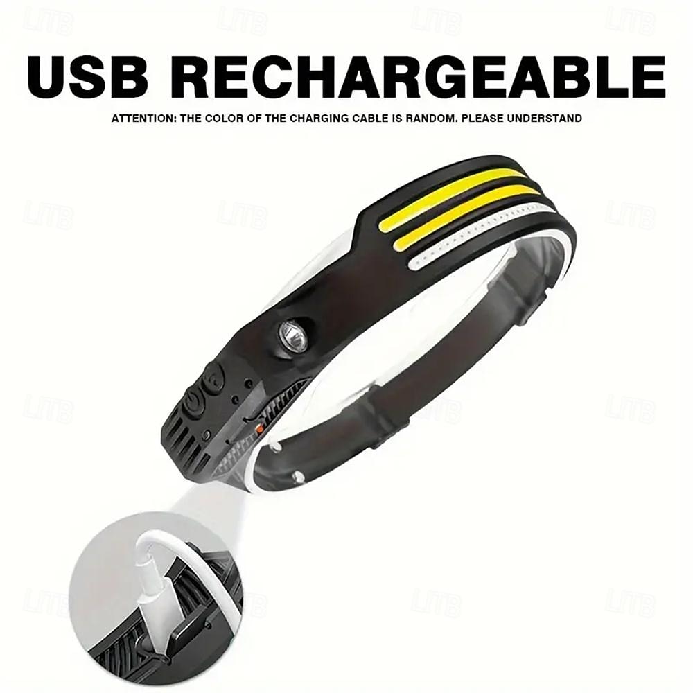 COB светодиодный налобный фонарь USB перезаряжаемая фара повязка на голову фонарик рабочий фонарь аккумулятор встроенный корпус 1/2/3 повязки на голову для активного отдыха - бег, рыбалка, походы, 2025 - $35.99 –P2