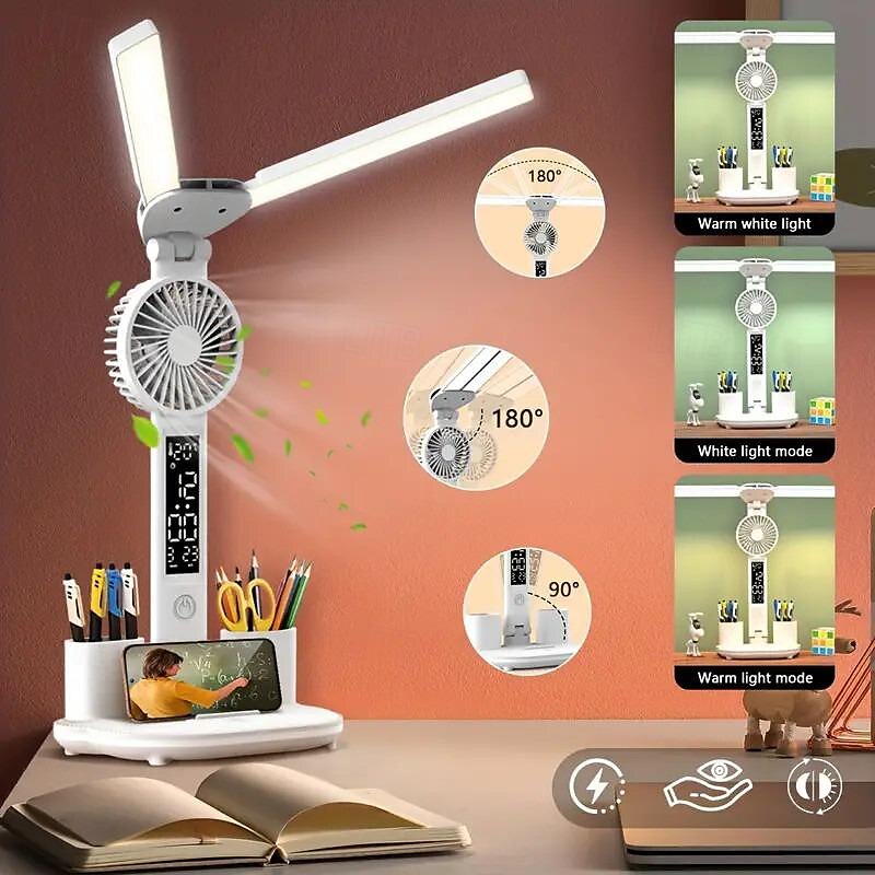 Multi-Functional Eye Protection Desk LED Lamp Study Lamp with Electric Fan Plug-In Operation White 2025 - $29.99 –P2